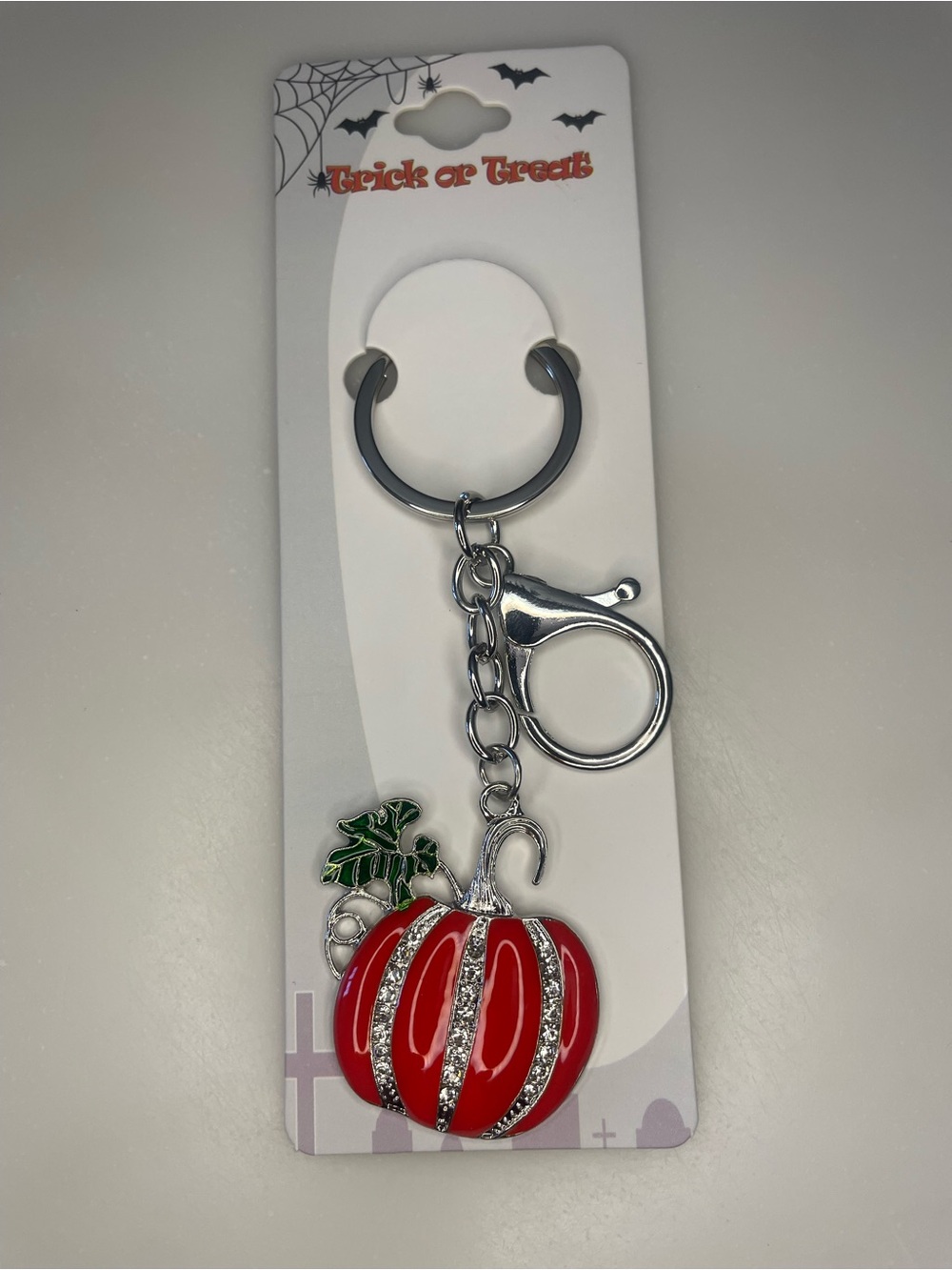 Fall Pumpkin Silver Tone Bag Charm and Keychain